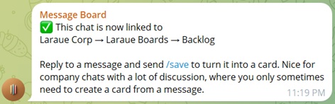 The linked chat, showing the destination breadcrumb and chosen save mode