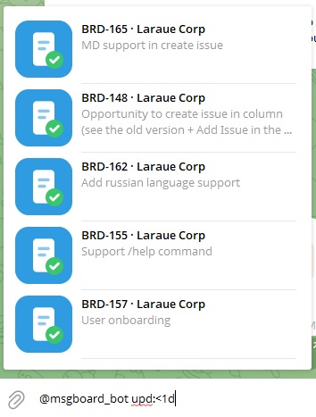 Typing upd:<1d in the bot and Telegram listing issues updated within the last day